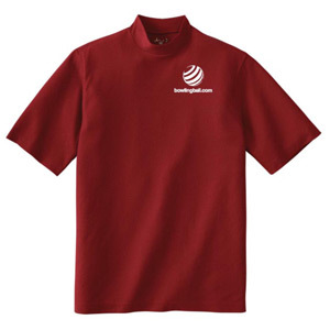 bowlingball.com Red Mock Neck Shirt w/ White Embroidered Logo